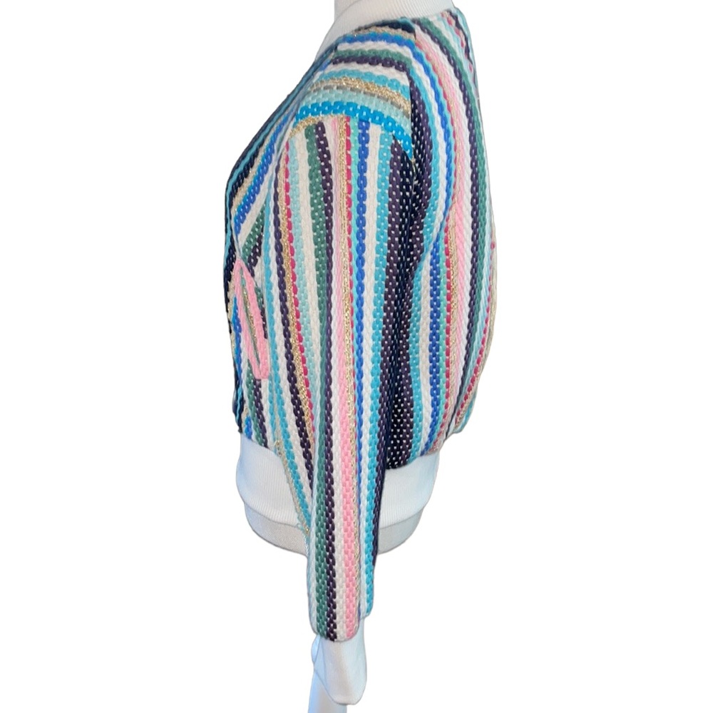 NEW, America and Beyond Rainbow Boho Stripe Bomber Jacket Faux Fur Lining, Sz M - Picture 5 of 10